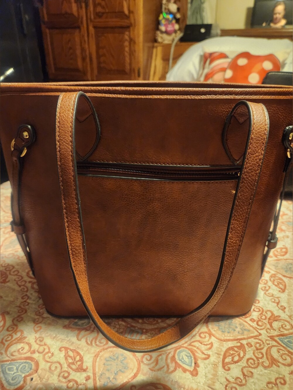 Women’s Classic Brown Faux Leather Tote Bag
